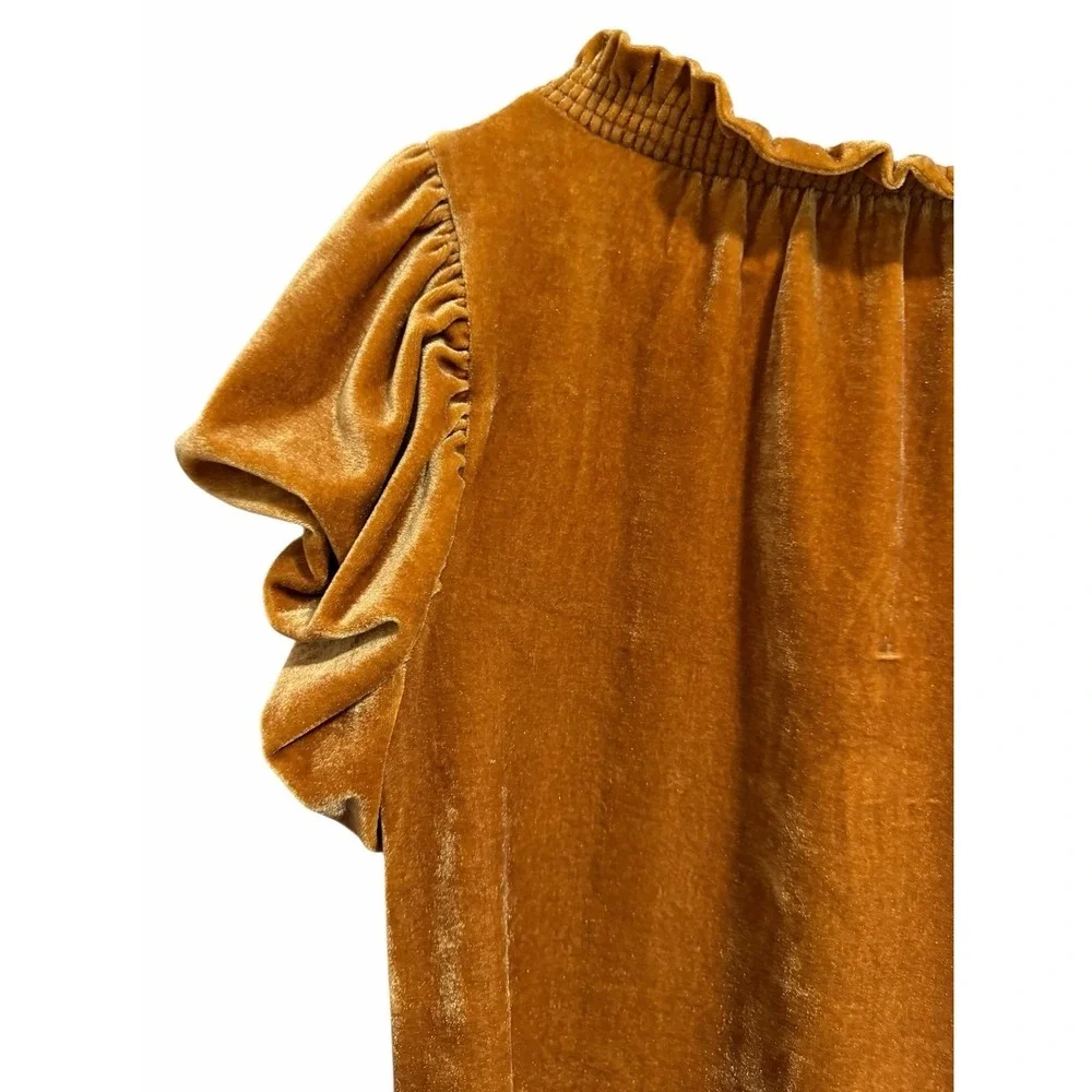 Free People Terese Velvet Top Pumpkin Pie Tie Neck Blouse Women's‎ Size XS